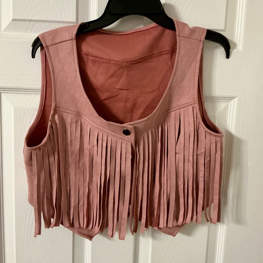Fringed Suede Vest in Pink - Picture 2 of 5